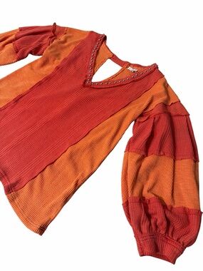 POL Stud-Trim Orange & Red/Pink Knit Women's Top